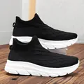 Breathable black fly-knit walking shoes with white soft sole for outdoor sports - 46 / Black and White