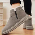 Bottes de neige grises pour hommes avec doublure chaude en fourrure et fermeture éclair latérale - 40 / Marron (Style Mode)