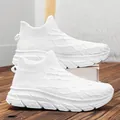 Breathable white knitted walking shoes lightweight soft sole sock sneakers for outdoor - 46 / White