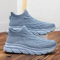 Light blue breathable knitted sock sneakers with comfortable thick soft cushioning sole - 46 / Blue