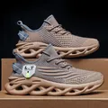 Zapatillas running flyknit transpirables marrón claro con suela ondulada única - 38 / Caqui