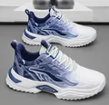 Men's breathable thick sole running shoes with blue flame pattern and cushioning - 40 / Trend Air Cushion Sports Shoes (205W39NY) / White Blue