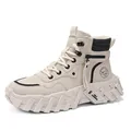 Stylish men's cream high-top Martin boots in micro-fiber leather with chunky sole - 39 / ZL002 Beige