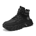All-black men's high-top outdoor boots with thick chunky sole and microfiber leather - 39 / ZL003 Black