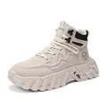 Stylish men's retro high-top Martin boots in beige microfiber leather with thick sole - ZL003 Beige