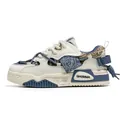 Retro men's workwear sneakers with chunky sole and camouflage patterns in beige and blue - 39 / Flats / Beige Blue