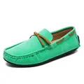 Lightweight mint green suede driving loafers for men with decorative bow detail variant - 36 / Green