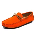 Men's bright orange suede loafers with lace detail comfortable for casual driving - Orange
