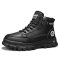 Botas Martin de invierno de cuero negro con suelas gruesas y forro de felpa cálida para exterior - 39 / Forro de Lana / Negro
