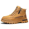 Botines Martin casuales para hombre con forro polar cálido, suela gruesa y cremallera - 39 / Estilo con Forro de Felpa / Caqui