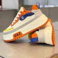 Zapatillas chunky multicolor con suela de plataforma ondulada y diseño de patchwork de cuero - 39 / Blanco y Naranja