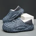 Men's winter graffiti slippers with blue waterproof shell and warm fleece lining. - 36/37 / Grey Blue