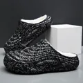 Black winter waterproof cotton slippers with white graffiti print and fleece lining - 36/37 / Black