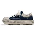 Zapatillas retro de lona azul marino desgastadas con plataforma gruesa y acabado sucio. - 39 / Azul