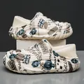 White waterproof outdoor men's winter slippers with fleece lining and flag print - 36/37 / Off White