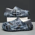 Men's blue waterproof puffer slippers with warm fleece lining and Union Jack print - 36/37 / Grey Blue