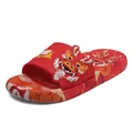 Red Year of the Dragon themed slides with soft sole and cartoon dragon head decoration - 36 / Red