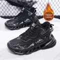 Black winter men's sports shoes with warm plush lining and thick hollowed sole - 39 / Fleece Lined Style / Black