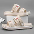 Sandali da uomo beige con suola spessa e cinturini intrecciati, stile doppio uso - 36 / Stile Sandalo Ciabatta Doppio Uso (3310) / Kaki