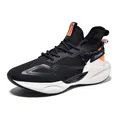 Black and white flying knit sports shoes with orange accents and a unique blade sole - 39 / Black