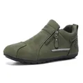 Durable men's olive green casual work shoe featuring a side zipper and non-slip rubber sole - 39 / Army Green