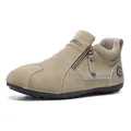 Durable men's khaki casual work shoes with side zipper and anti-slip rubber sole for daily wear - 39 / Khaki