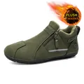 Chaussures décontractées d'hiver vertes pour hommes avec doublure en peluche et zip latéral - 39 / Style Doublé Polaire / Vert Militaire