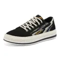 Stylish men's ethnic pattern canvas sneakers featuring woven espadrille platform sole - 39 / Style 537 / Black