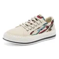 Stylish ethnic embroidered canvas sneakers in beige with chunky woven rope laces - 39 / Style 537 / Beige