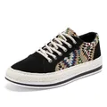 Stylish men's ethnic print canvas sneaker featuring a unique woven rope midsole detail - 39 / Style 538 / Black