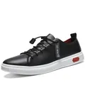 Premium μαύρα δερμάτινα casual ανδρικά sneakers με λευκή σόλα και κόκκινη επένδυση - 35 / Μαύρο