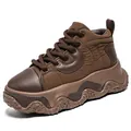 Men's brown chunky platform sneakers in trendy bread shoe style with wave sole - 39 / Brown
