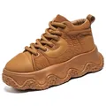 Stylish men's thick sole chunky bread sneakers in brown, ideal for outdoor casual wear. - 39 / Khaki