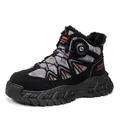 Warm fleece-lined outdoor hiking shoes for men with rotary buckle system in camo grey - 39 / Black