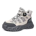 Winter men's warm fur-lined outdoor hiking shoes with rotary buckle in camo style - 39 / Light Gray