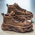 Men's brown chunky platform sneakers featuring warm fleece lining and a thick sole - 39 / Brown Fleece Lined