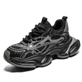 Baskets à semelles compensées noires et grises pour hommes, chaussures respirantes tendance - 40 / Noir
