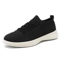 Breathable lightweight black flyknit running sneakers with comfortable white soles - 35 / Black and White