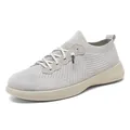 Breathable light grey flyknit sports running shoes for men and women with comfy white laces - 35 / White