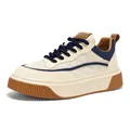 Zapatillas de exterior bajas de color beige y azul con suelas de goma marrones gruesas - 39 / Estilo Acolchado de Bloque de Color (A56) / Azul Beige