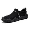 Zapatos slip-on de malla negra transpirable para hombre con cremallera y suela gruesa - 39 / Negro