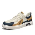 Breathable men's mesh sneakers featuring a cream and navy blue color block design - 39 / Beige