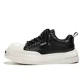 Men's stylish black leather chunky platform sneaker with thick white rubber sole - 39 / Black
