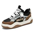 Chunky thick-soled bread sneaker with brown and black colorblock leather finish - 39 / Black Brown