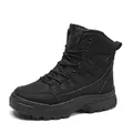 Men's black waterproof tactical boots with warm fleece lining and thick outdoor rubber sole - 40 / Fleece Lined Style / Black