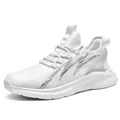 Lichtgewicht ademende fly-knit hardloopschoenen voor heren in minimalistisch wit design - 38 / Grijswit