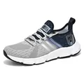 Men's lightweight grey and blue fly-knit running sneakers with comfortable popcorn sole - 37 / Gray