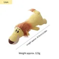 Squeaky yellow lion plush dog toy, durable textured chew toy for interactive play. - Length approx 34.5cm / Lion