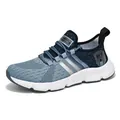 Men's blue gradient flyknit athletic running shoe with comfortable white popcorn sole - 37 / Blue