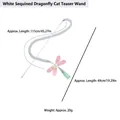 Interactive cat teaser wand with iridescent dragonfly sequins and long flexible tube. - Dragonfly Style / White Sequin Dragonfly
